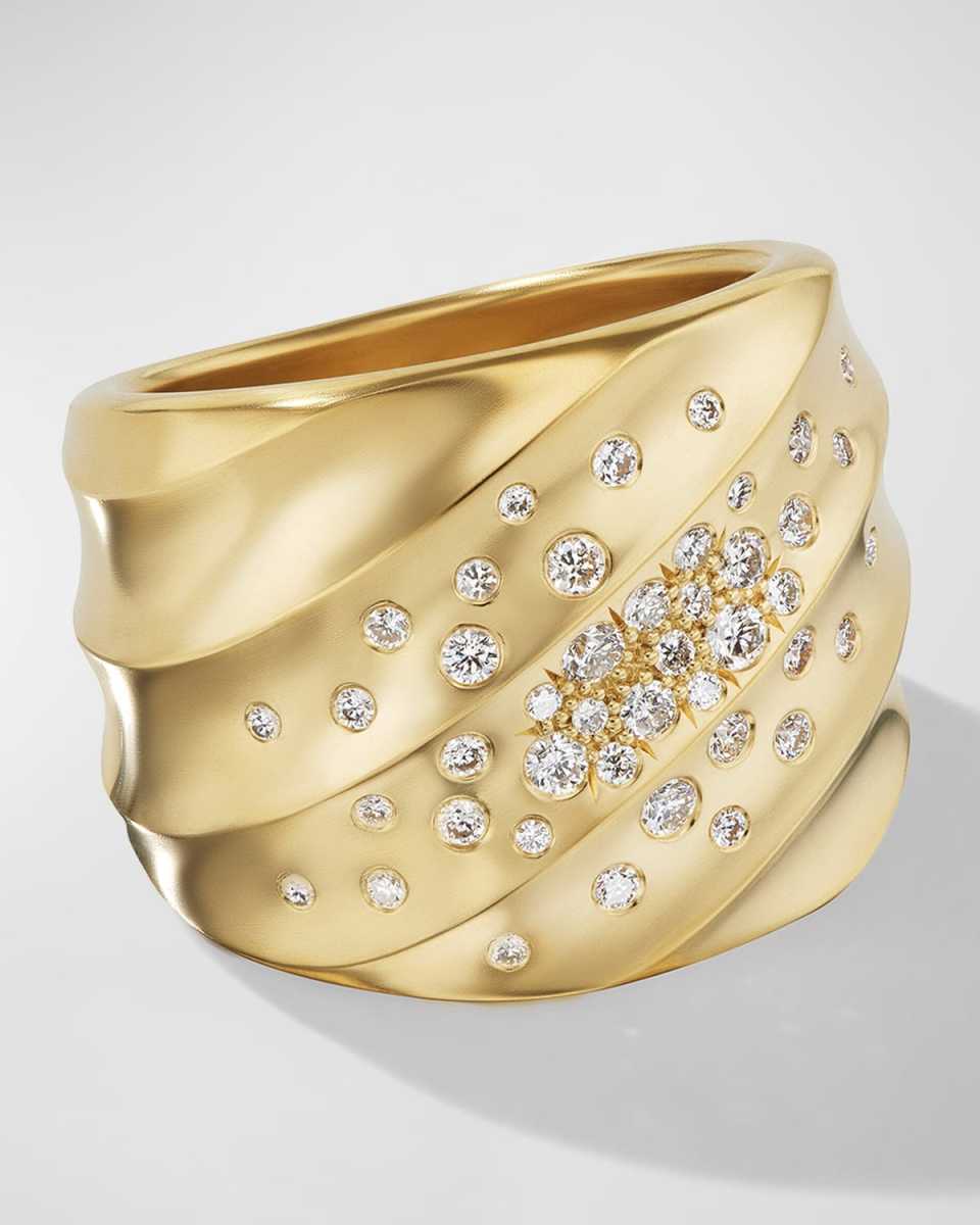 Cable Edge Saddle Ring with Diamonds in 18K Gold, 18.8mm