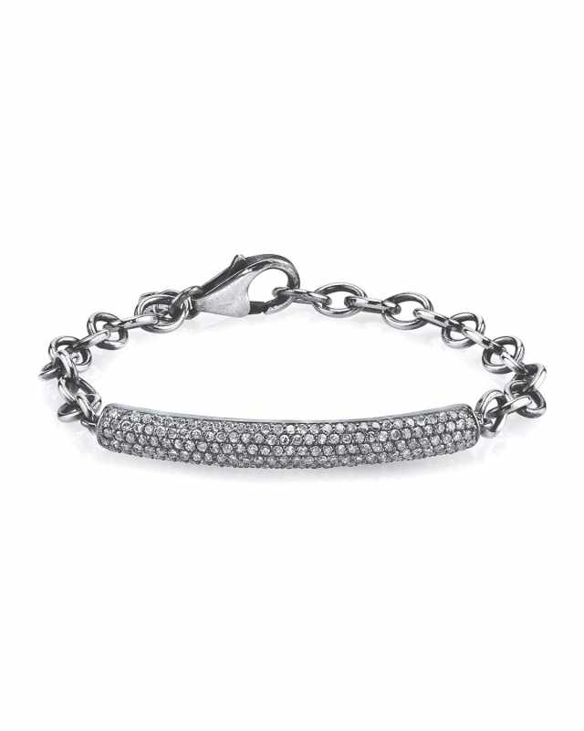 Oxidized Sterling Silver Bracelet with Diamond Bar Station