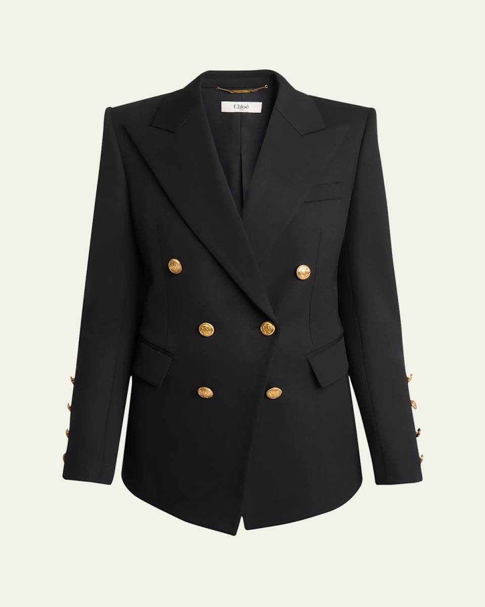 Double Breasted Wool Grain De Poudre Blazer