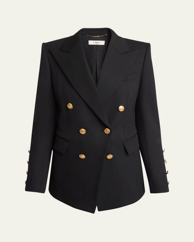 Double Breasted Wool Grain De Poudre Blazer