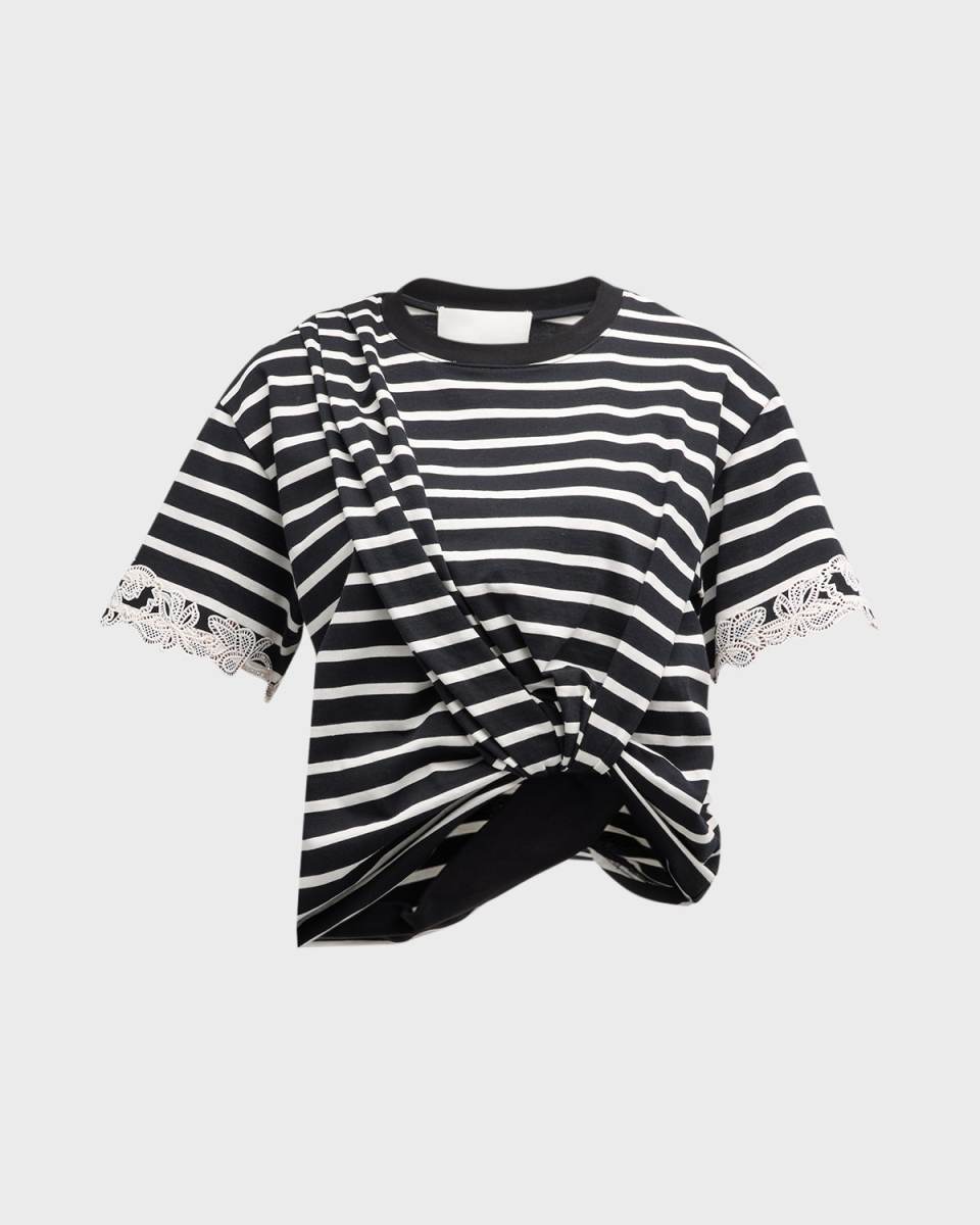 Striped Lace-Embroidered T-Shirt