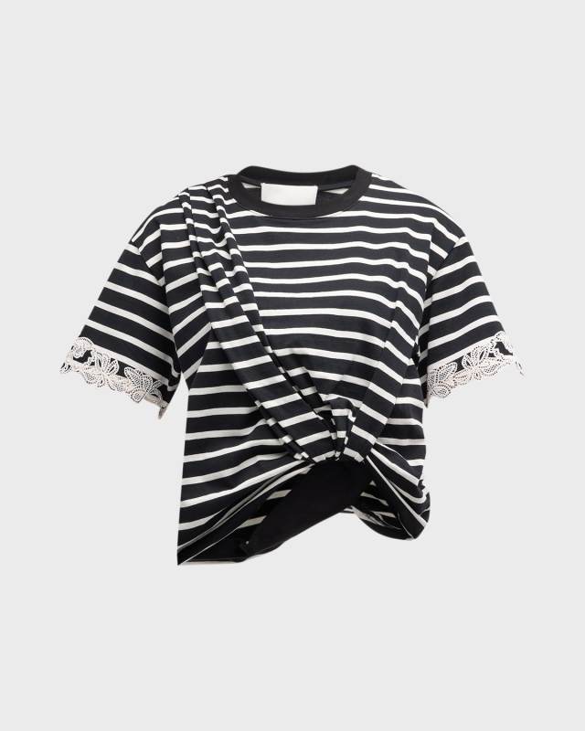 Striped Lace-Embroidered T-Shirt