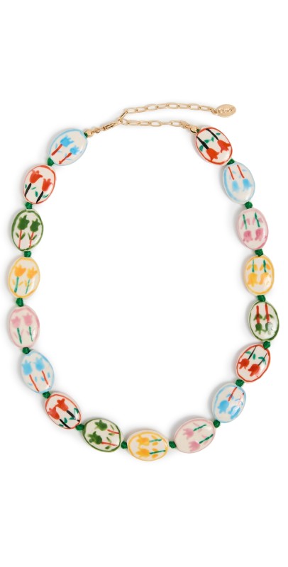 Clare V. Porcelain Flower Strand Necklace Vintage Gold/Multi