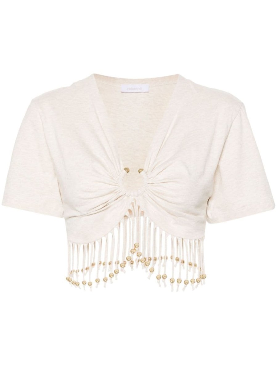 bead-detail cropped T-shirt