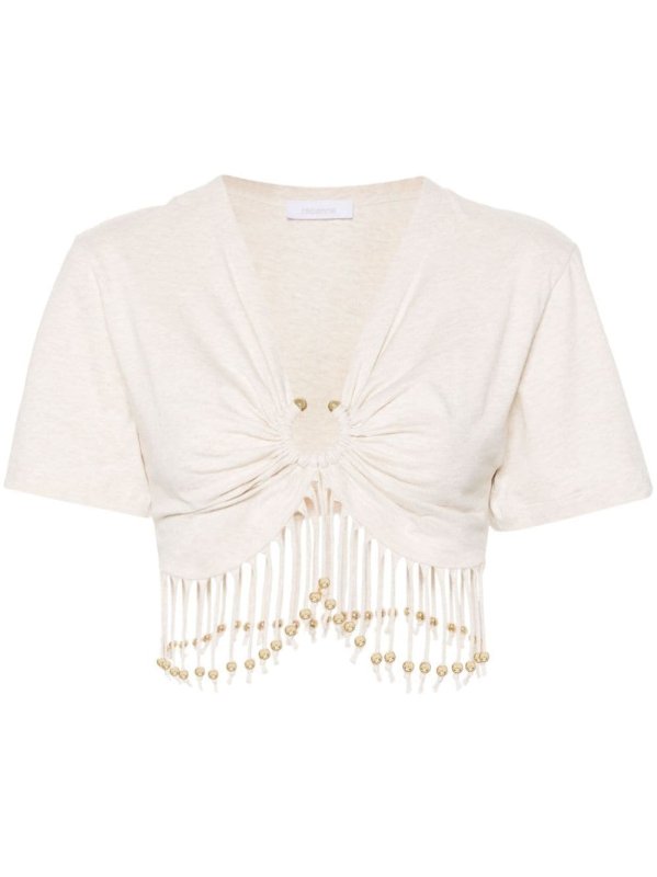 bead-detail cropped T-shirt
