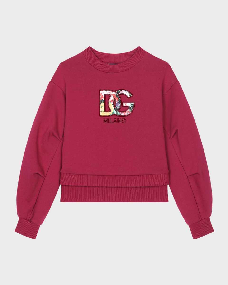 Girl's Floral Embroidered Interlocked Logo-Print Sweatshirt, Size 8-