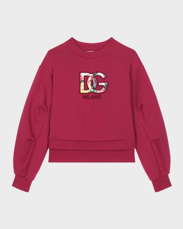 Girl's Floral Embroidered Interlocked Logo-Print Sweatshirt, Size 8-