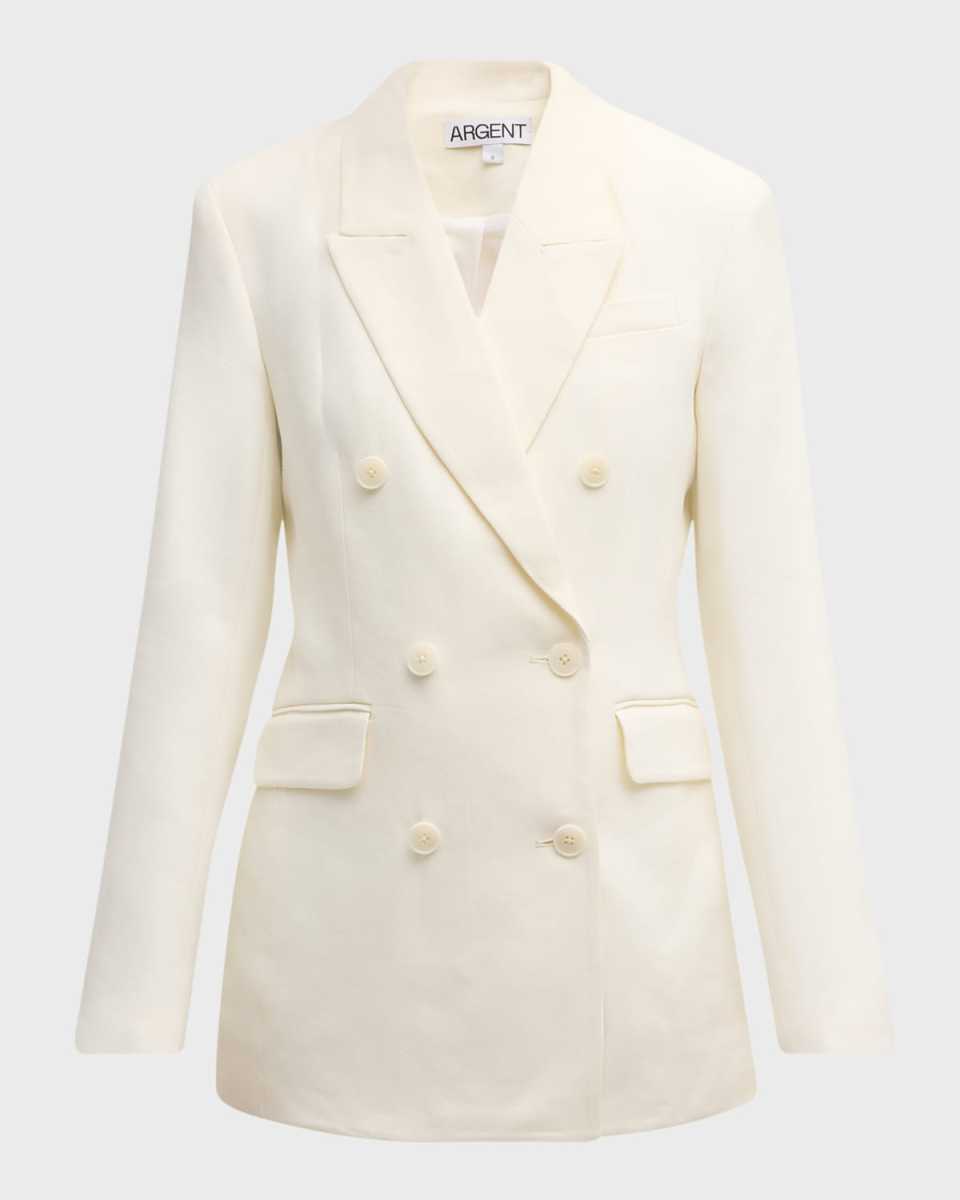 Double-Breasted Textured Twill Blazer