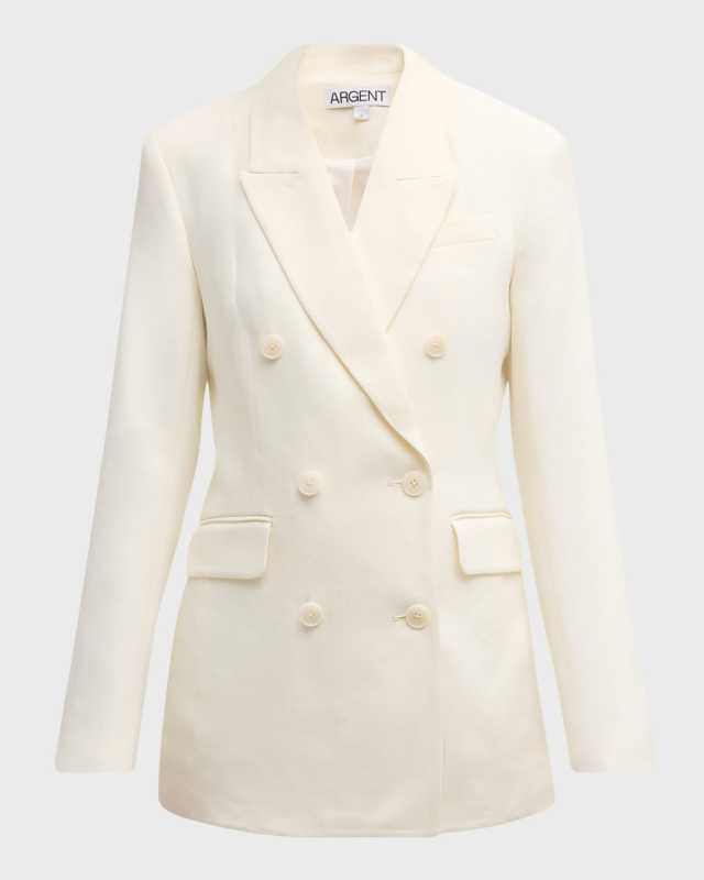 Double-Breasted Textured Twill Blazer