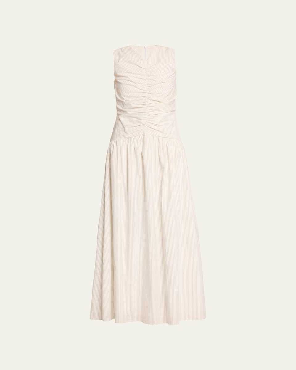 Arabella Striped Ruched Poplin Maxi Dress