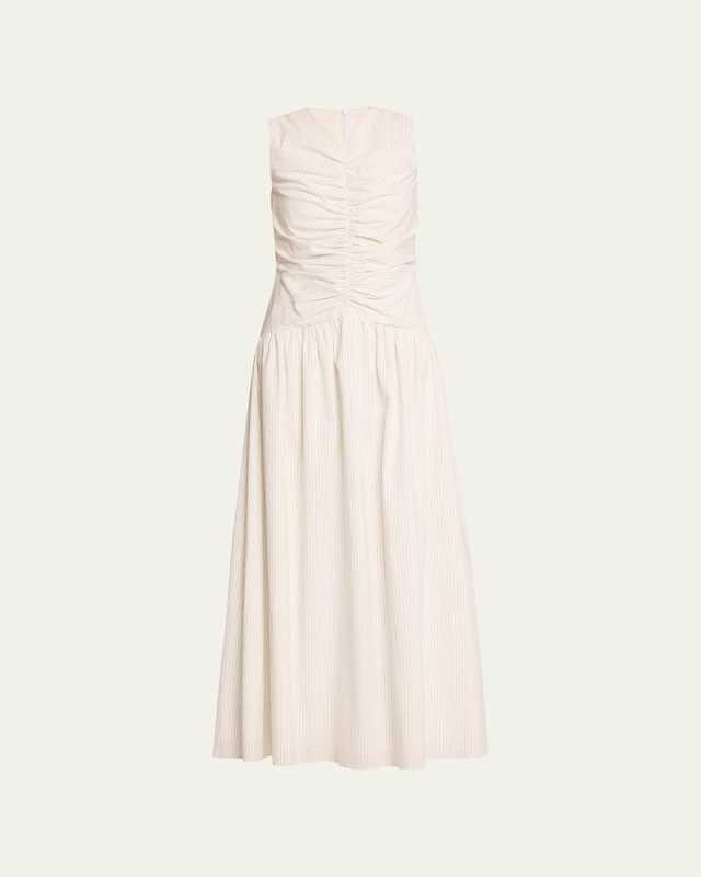 Arabella Striped Ruched Poplin Maxi Dress