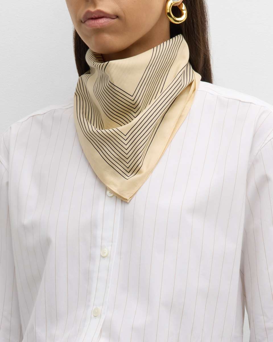 Striped Monogram Cotton-Silk Square Scarf