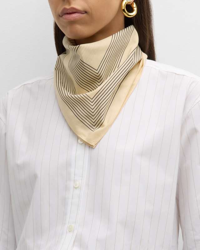 Striped Monogram Cotton-Silk Square Scarf