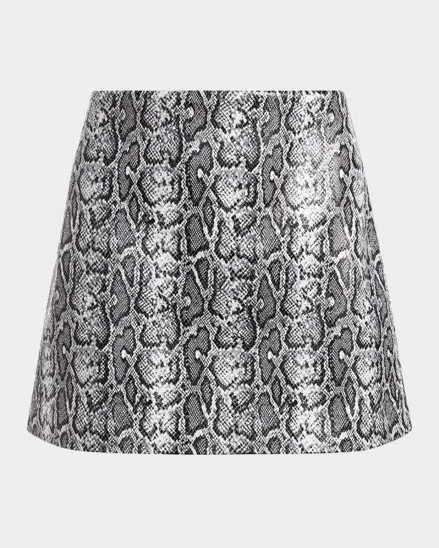 Elana Snake-Printed Vegan Leather Mini Skirt