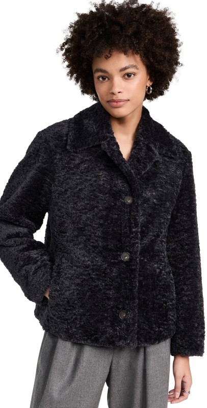 Vince Wavy Faux Fur Jacket Obsidian