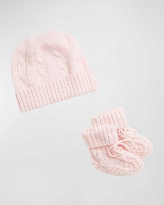 Girl's Cashmere Hat & Booties Gift Set, Size Newborn-9M