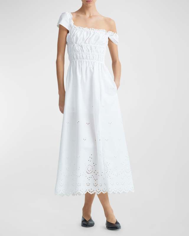 Lily Smocked Midi Dress with Eyelet Embroidery