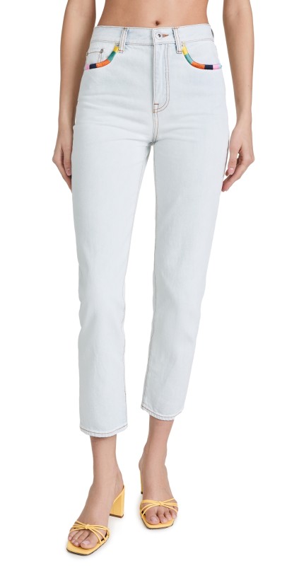 Something Navy Embroidered Straight Leg Denim Light Blue