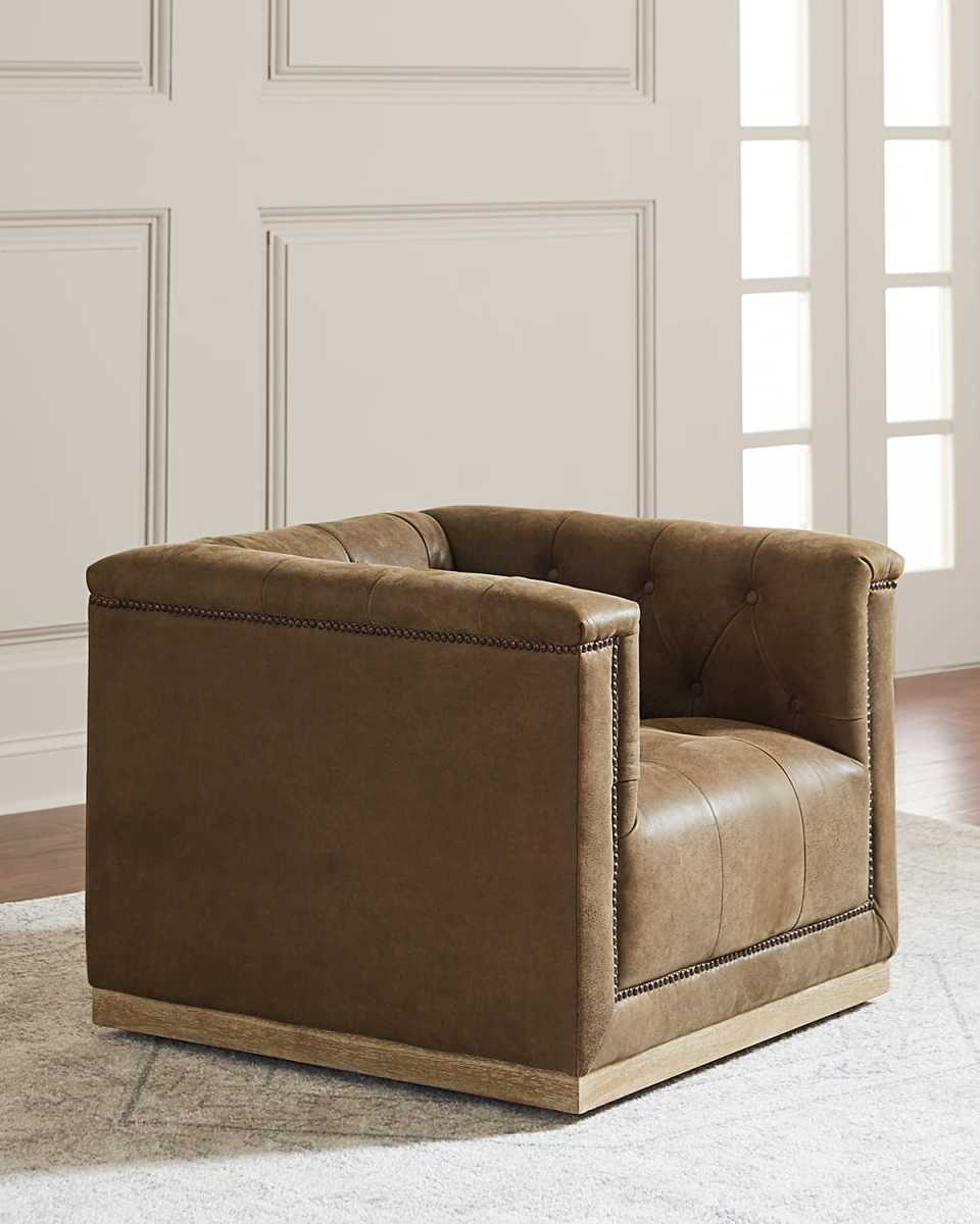 Jardene Tufted Leather Swivel Accent Chair