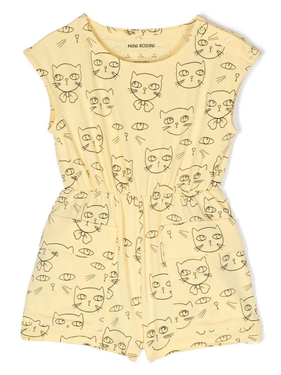 cats-print cotton playsuit