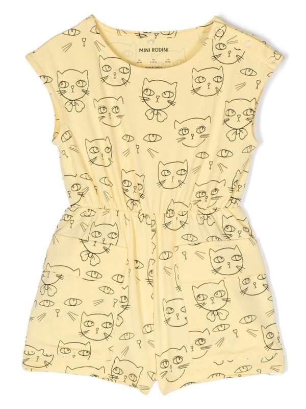 cats-print cotton playsuit