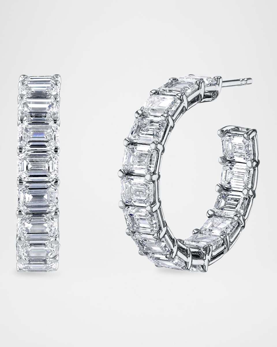 x Danielle Klein 18K Gold East-West Emerald-Cut Diamond Hoop Earrings, 1"Dia., 6.60tcw