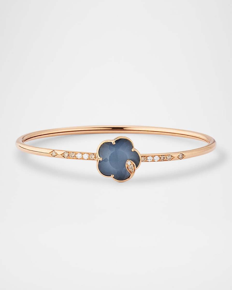 Ton Joli 18K Rose Gold Diamond and Moonstone-Onyx Bangle Bracelet