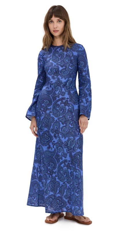 Zimmermann Ottie Bias Backless Dress Blue Paisley