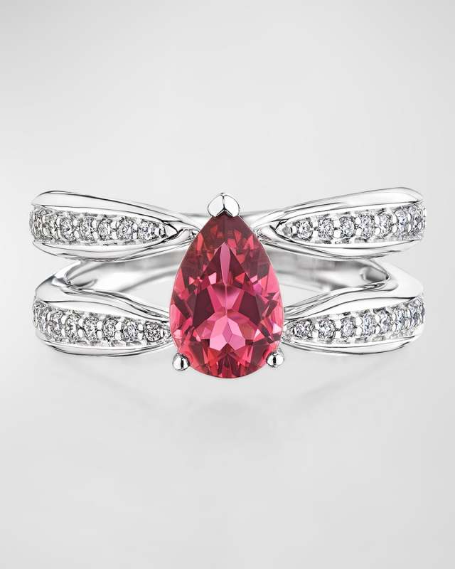 18K White Gold Statement Ring with Diamonds and Pink Tourmaline