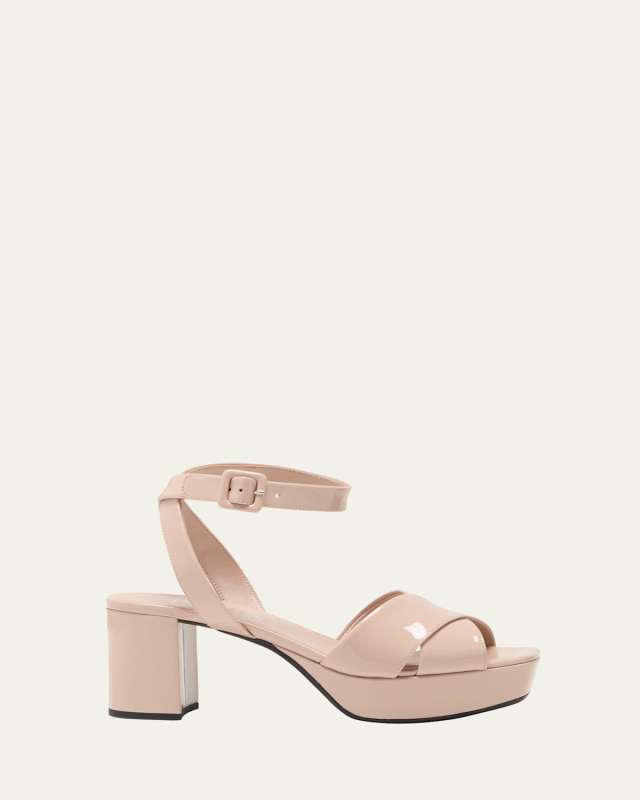 Patent Crisscross Ankle-Strap Platform Sandals