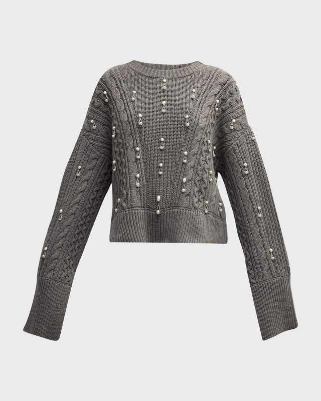 Ezra Crewneck Pearl-Embroidered Sweat