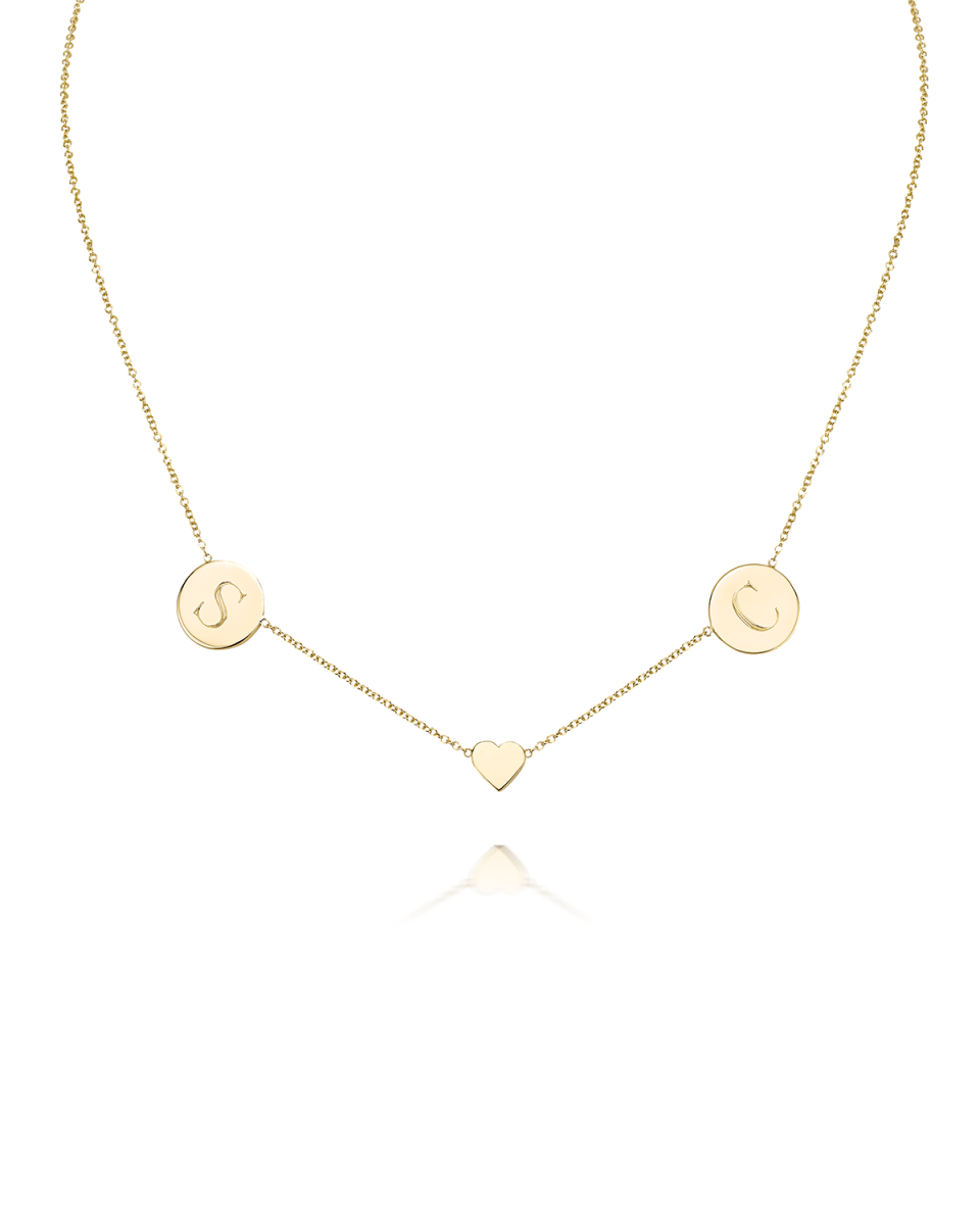 Cara Solid 14k Gold Heart & Disc Pendant Necklace
