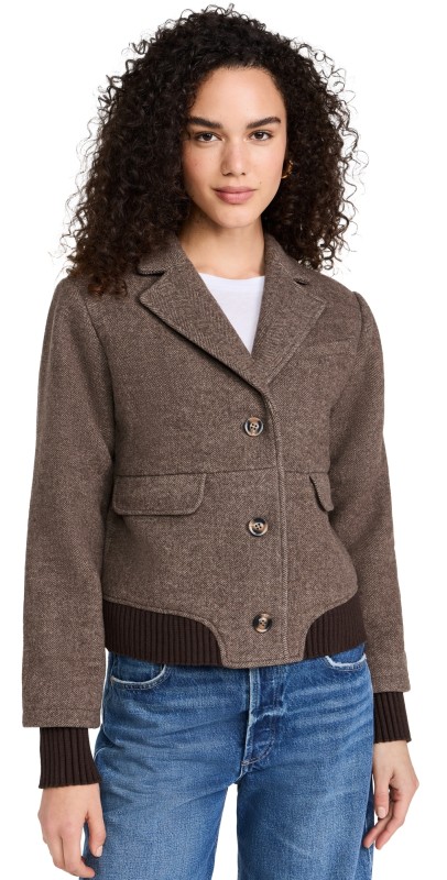 Favorite Daughter The City Bomber Jacket Chocolate Herringbone