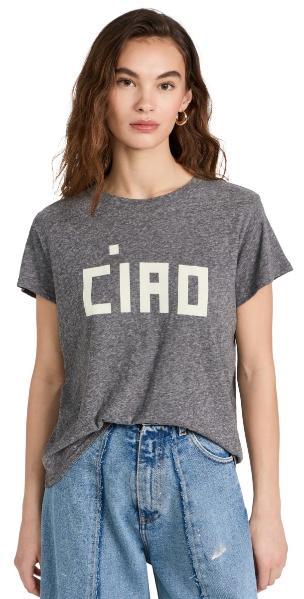Clare V. Classic Tee Grey w/ Cream Block Ciao