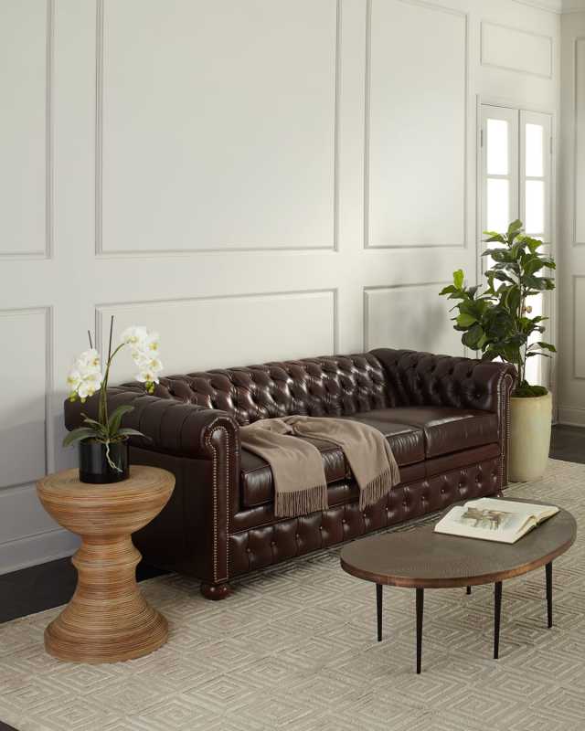 Chesterfield Leather Sleeper Sofa, 84"