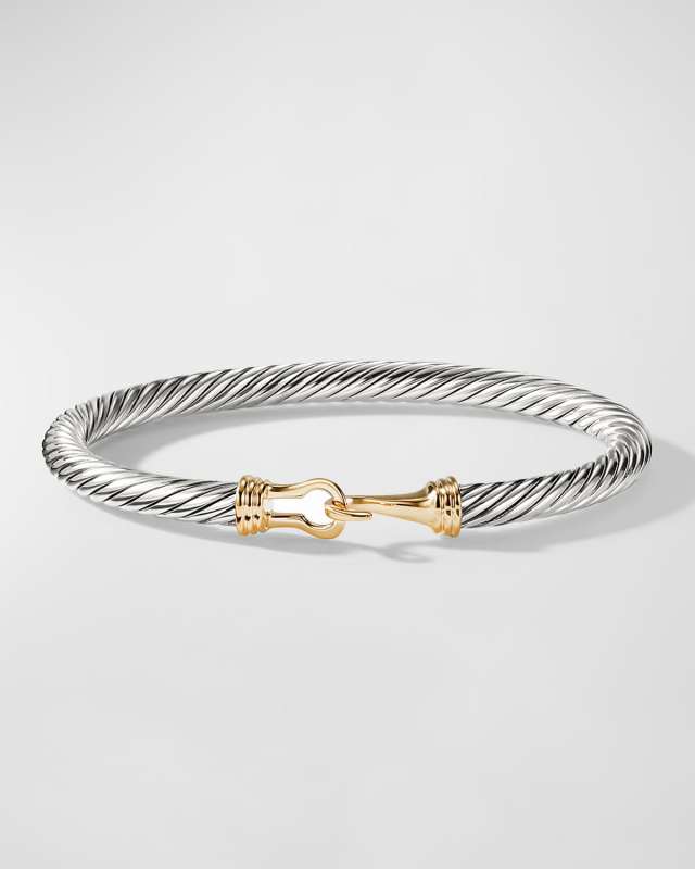 Cable Buckle Bracelet with 14K Gold in Silver, 5mm