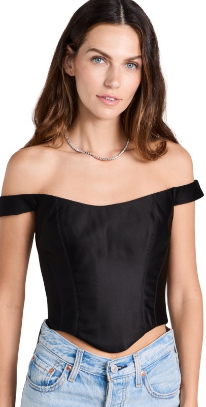 Rozie Corsets Off Shoulder Satin Corset Top Black