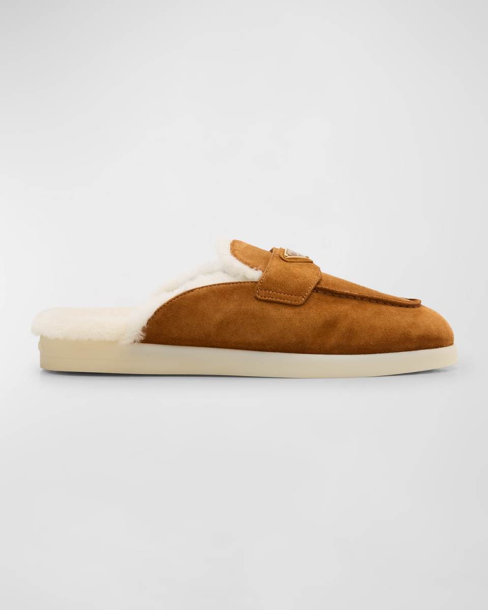 Suede Shearling Mule Loafers
