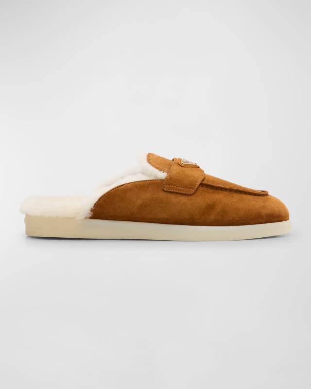 Suede Shearling Mule Loafers
