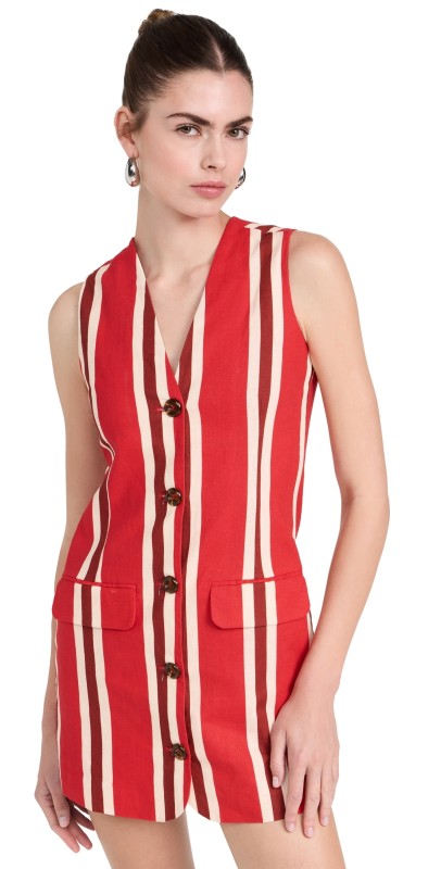 SIMONMILLER Carob Linen Mini Dress Moroccan Spice Stripe