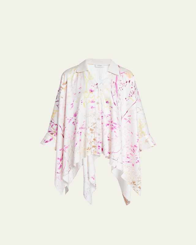 Floral V-Neck Polo Handkerchief Poncho