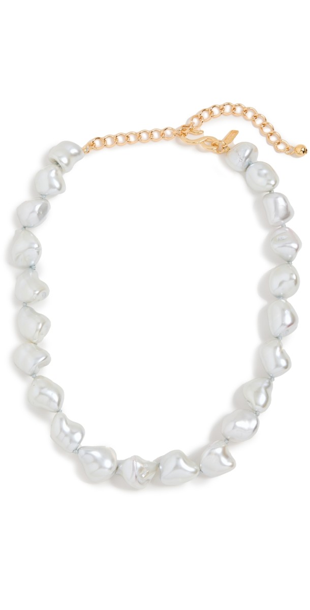 Kenneth Jay Lane Mother of Pearl Knotted Gold Clasp Necklace Grey Pearl
