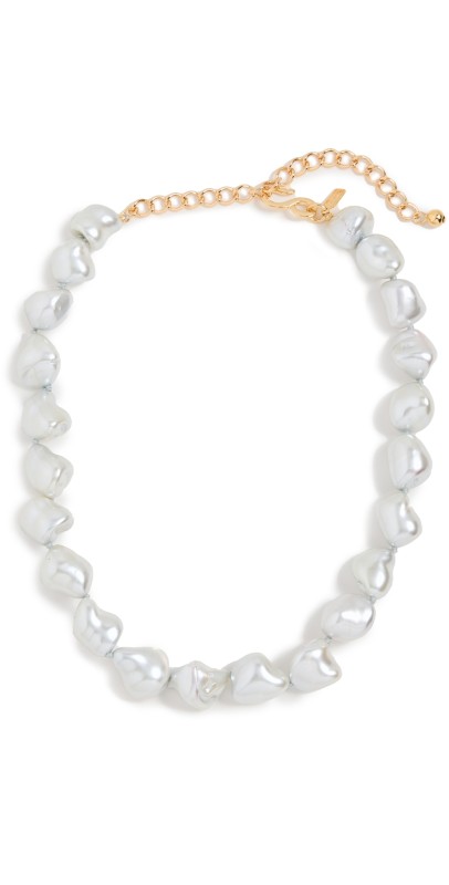Kenneth Jay Lane Mother of Pearl Knotted Gold Clasp Necklace Grey Pearl