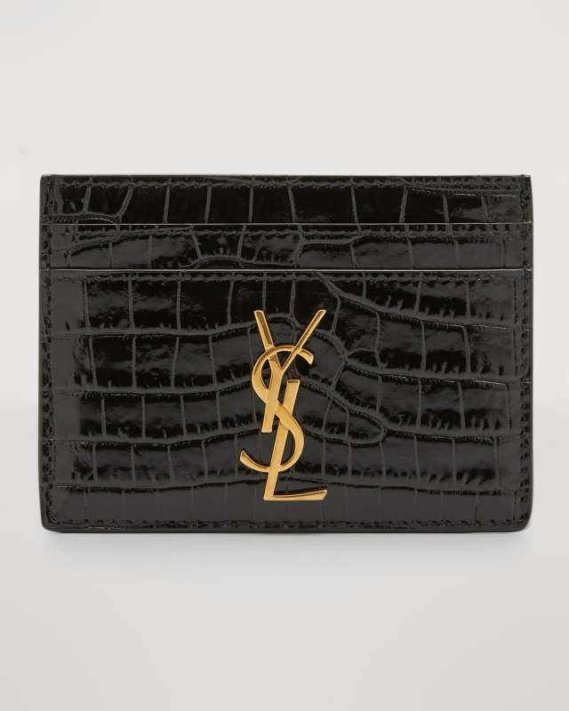 YSL Monogram Card Case in Croc-Embossed Leather