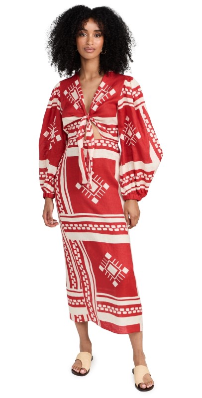 Johanna Ortiz Sun Goddess Ankle Dress Cuzco Ruby Cerise/Ecru