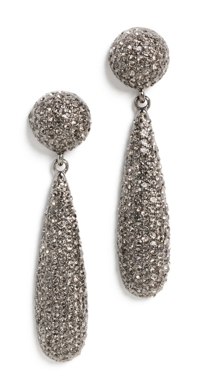 Kenneth Jay Lane Bat Shape Drop Pierced Earrings Black Diamond