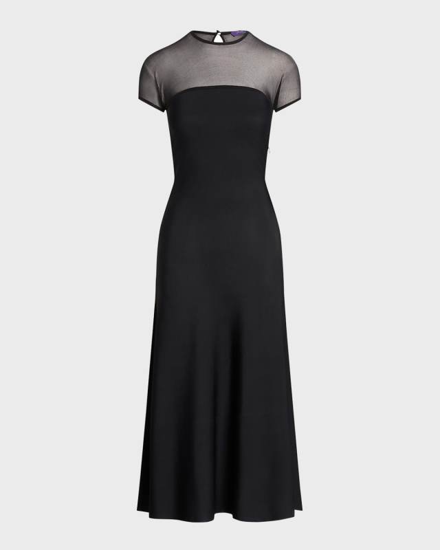 A-line Midi Dress with Mesh Detail