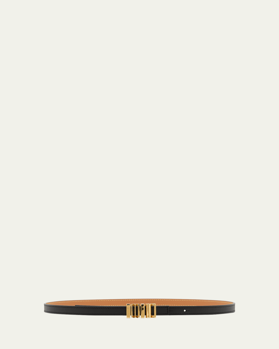 Graphic Buckle Leather Skinny Belt