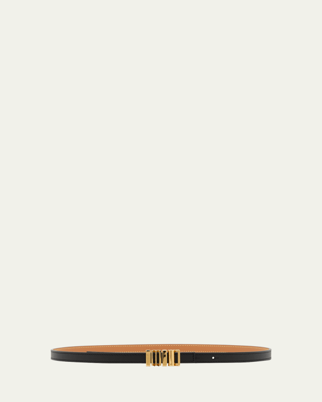 Graphic Buckle Leather Skinny Belt