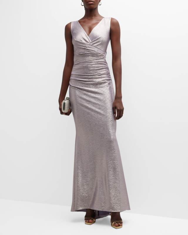 Mirrorball Stretch Draped Trumpet Gown